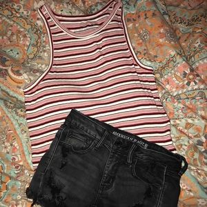 American Eagle Striped Short Cut Top